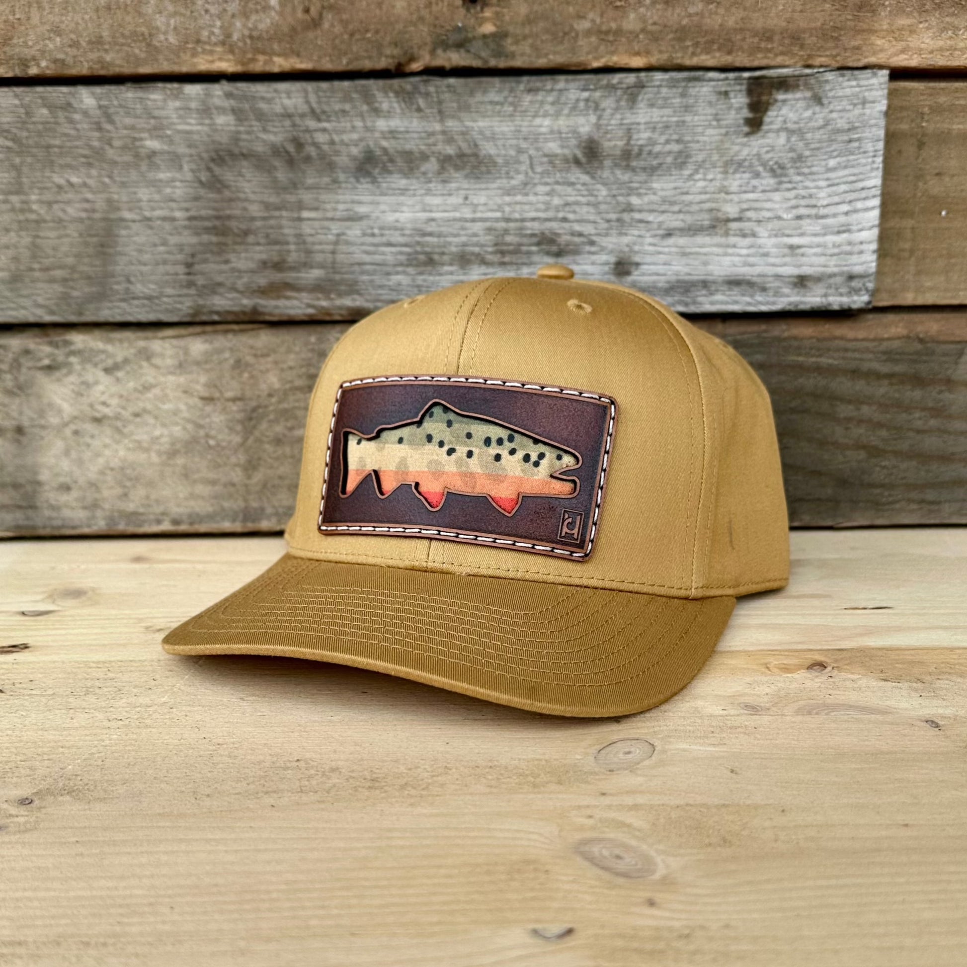 Cutthroat Trout Leather Patch Hat Amber / 312 Twill Snap Back