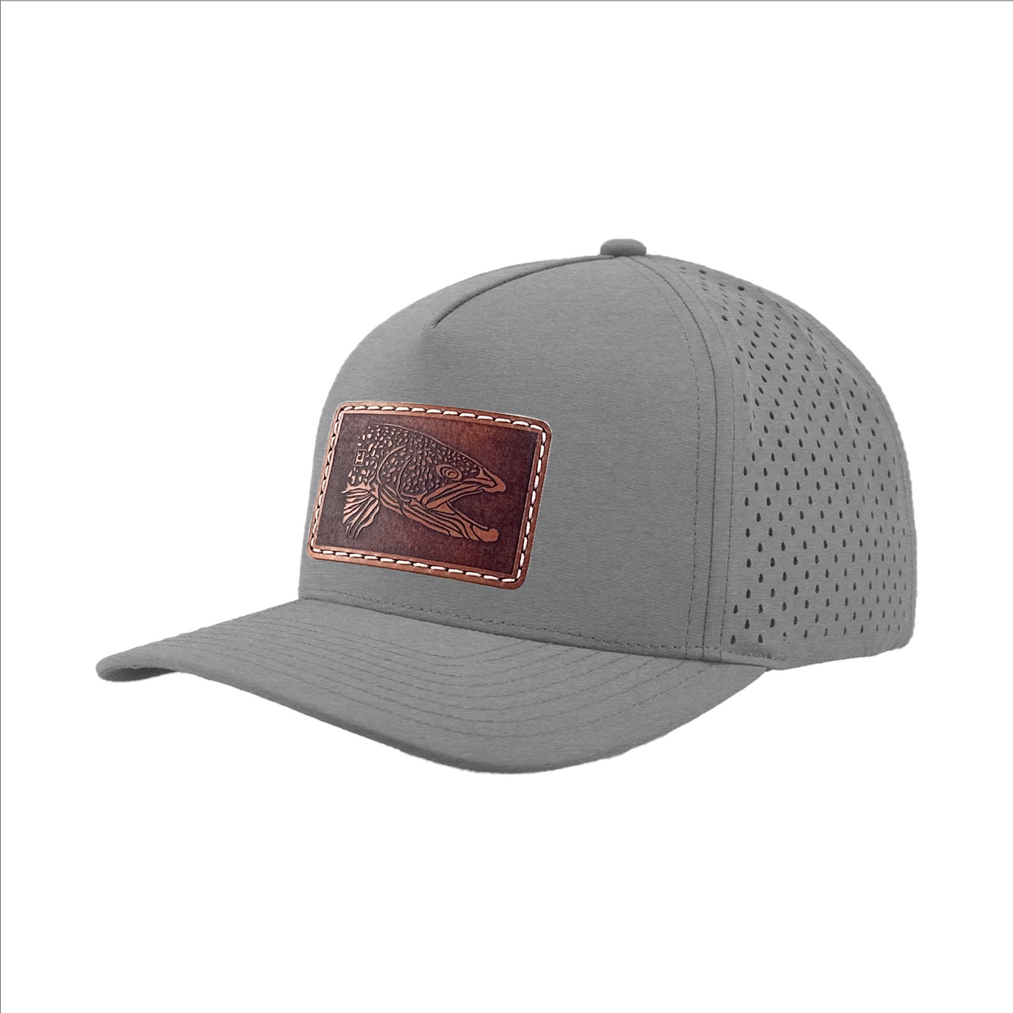 HD Brown Trout illustration leather patch hat