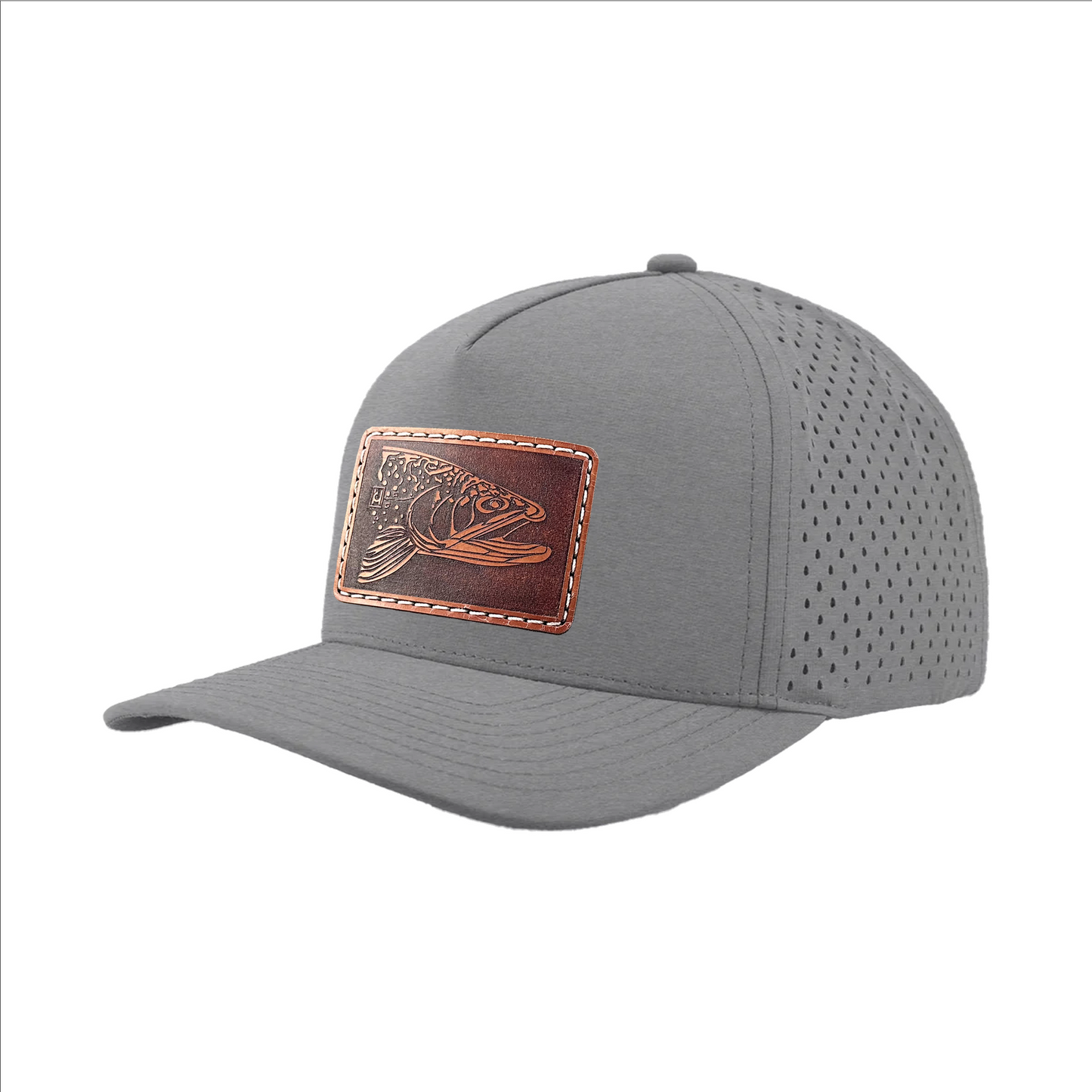 HD Brook Trout illustration leather patch hat