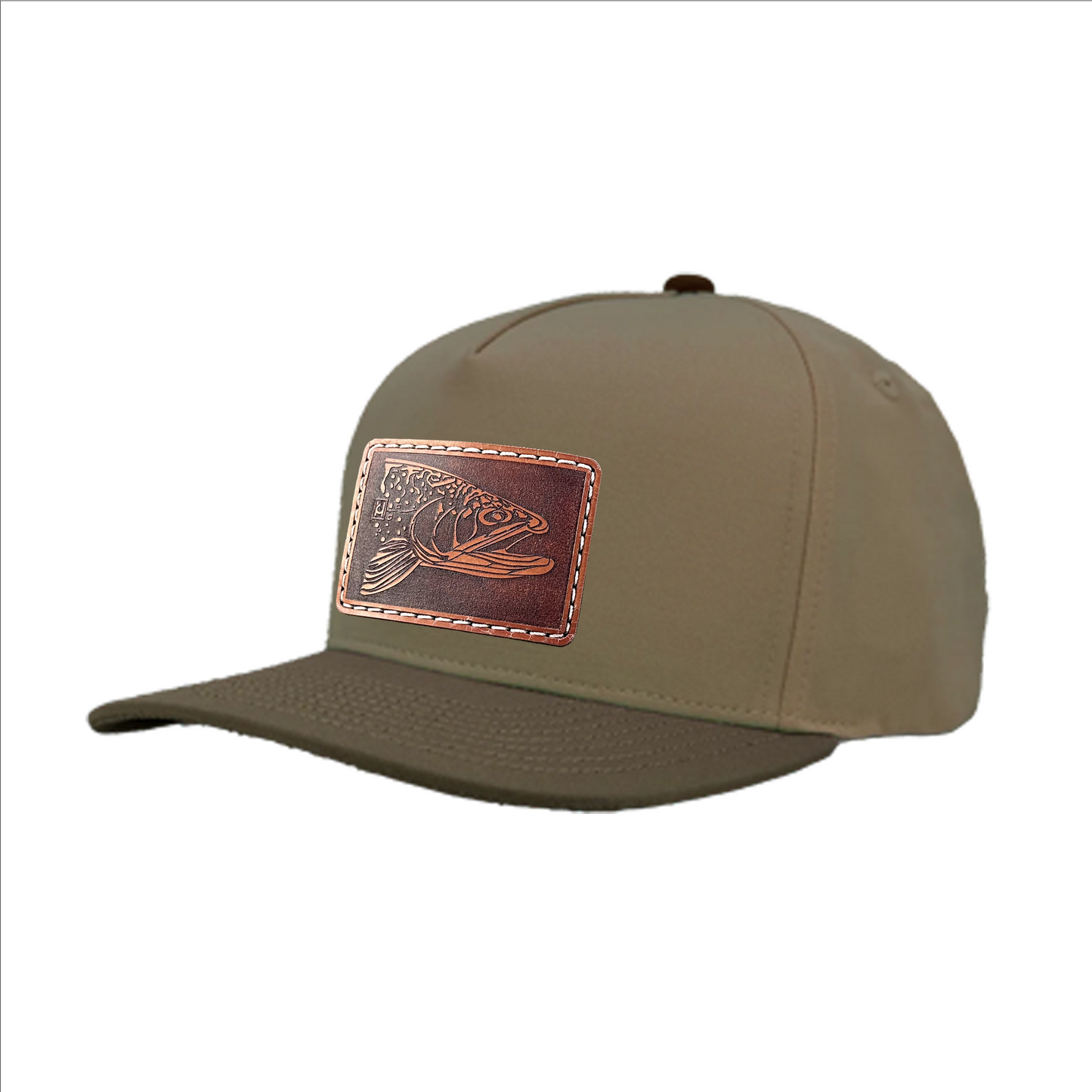 HD Brook Trout illustration leather patch hat