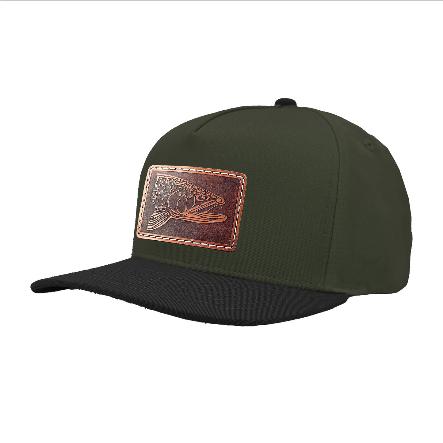 HD Brook Trout illustration leather patch hat