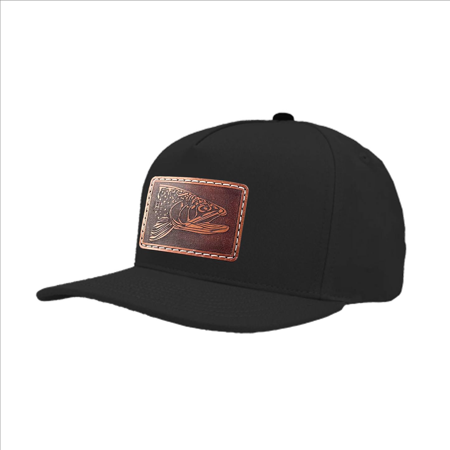 HD Brook Trout illustration leather patch hat