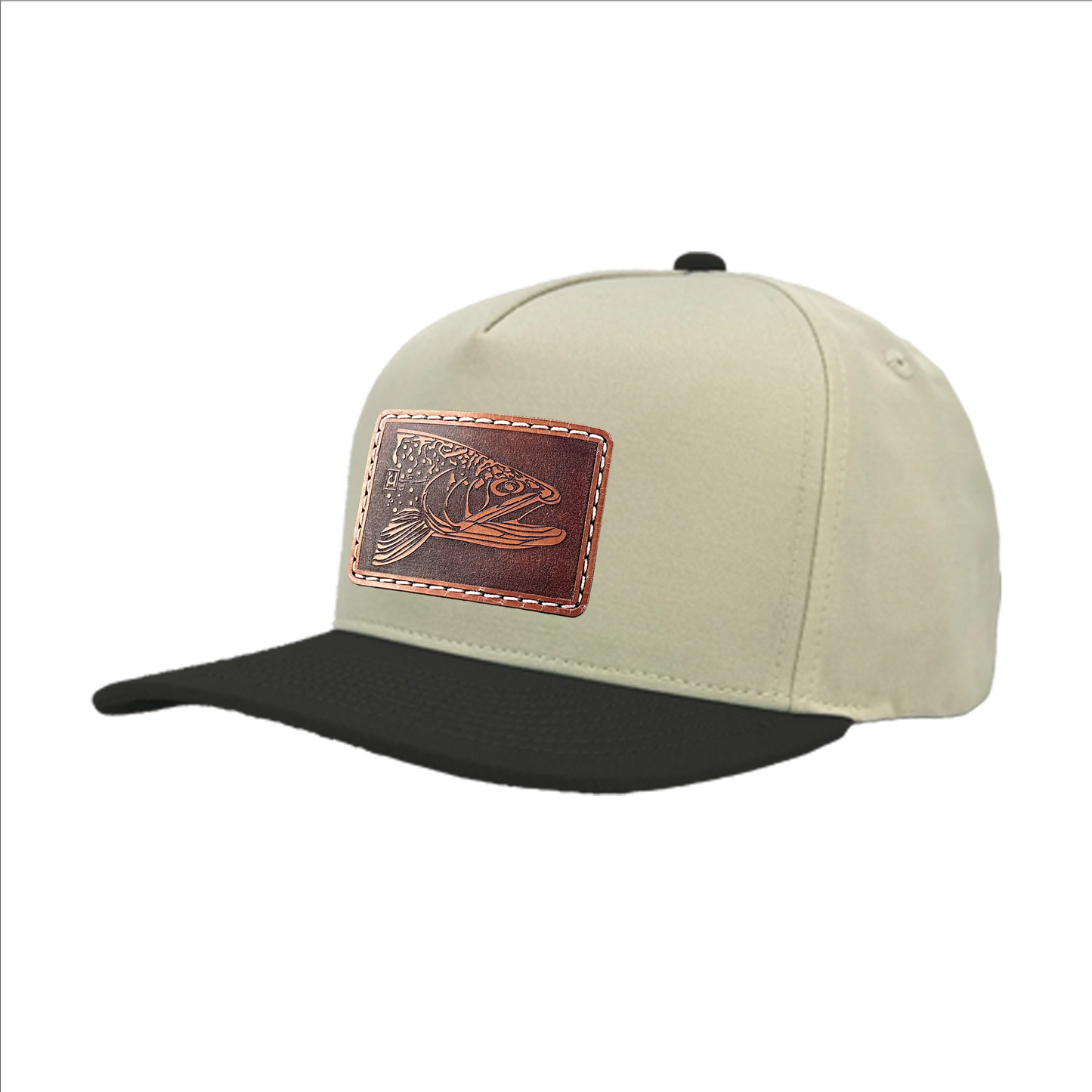 HD Brook Trout illustration leather patch hat