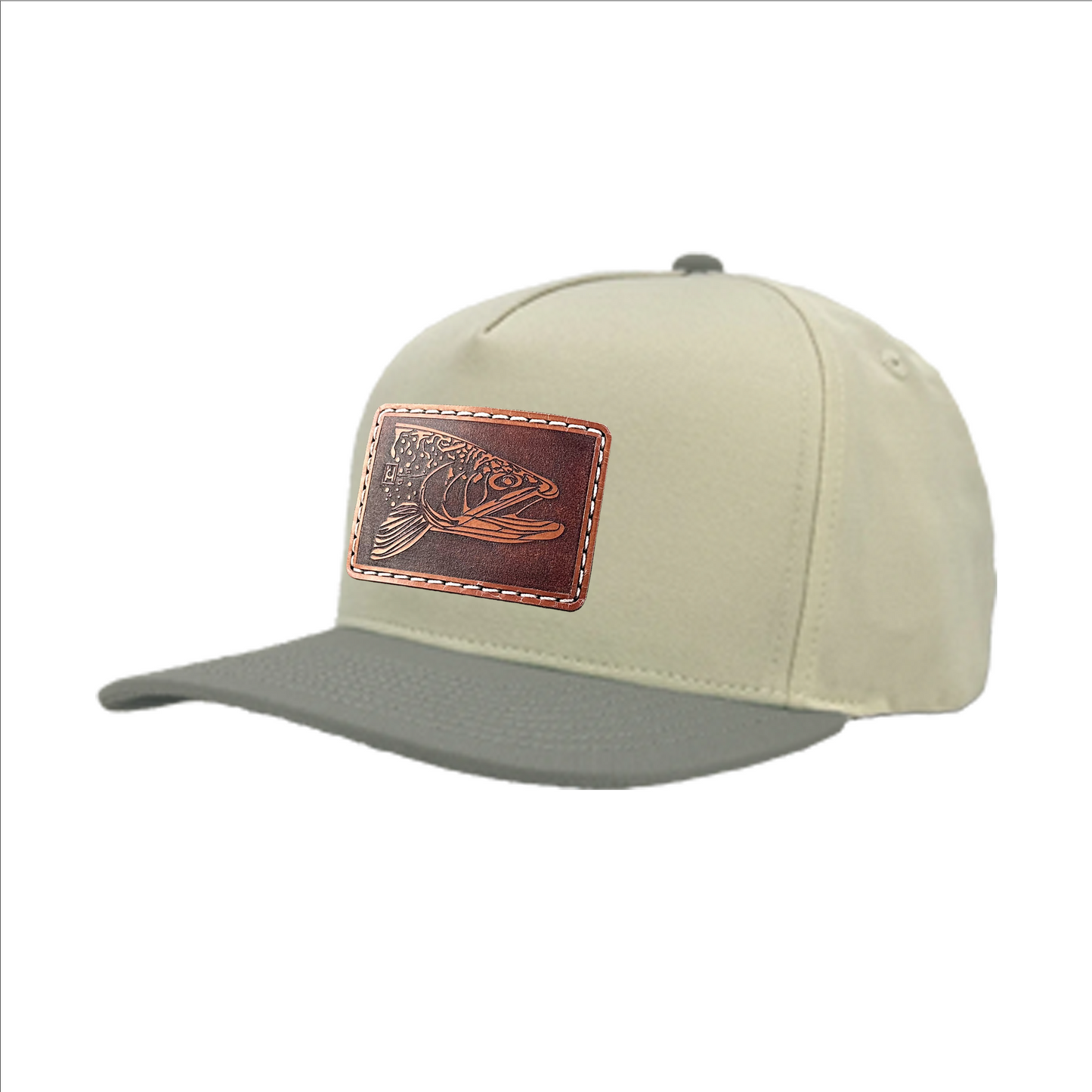 HD Brook Trout illustration leather patch hat