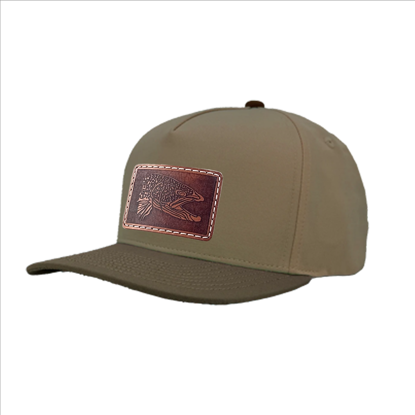 HD Brown Trout illustration leather patch hat