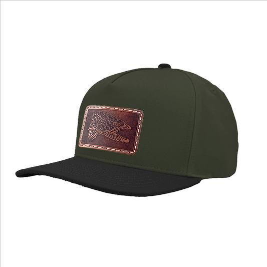 HD Brown Trout illustration leather patch hat