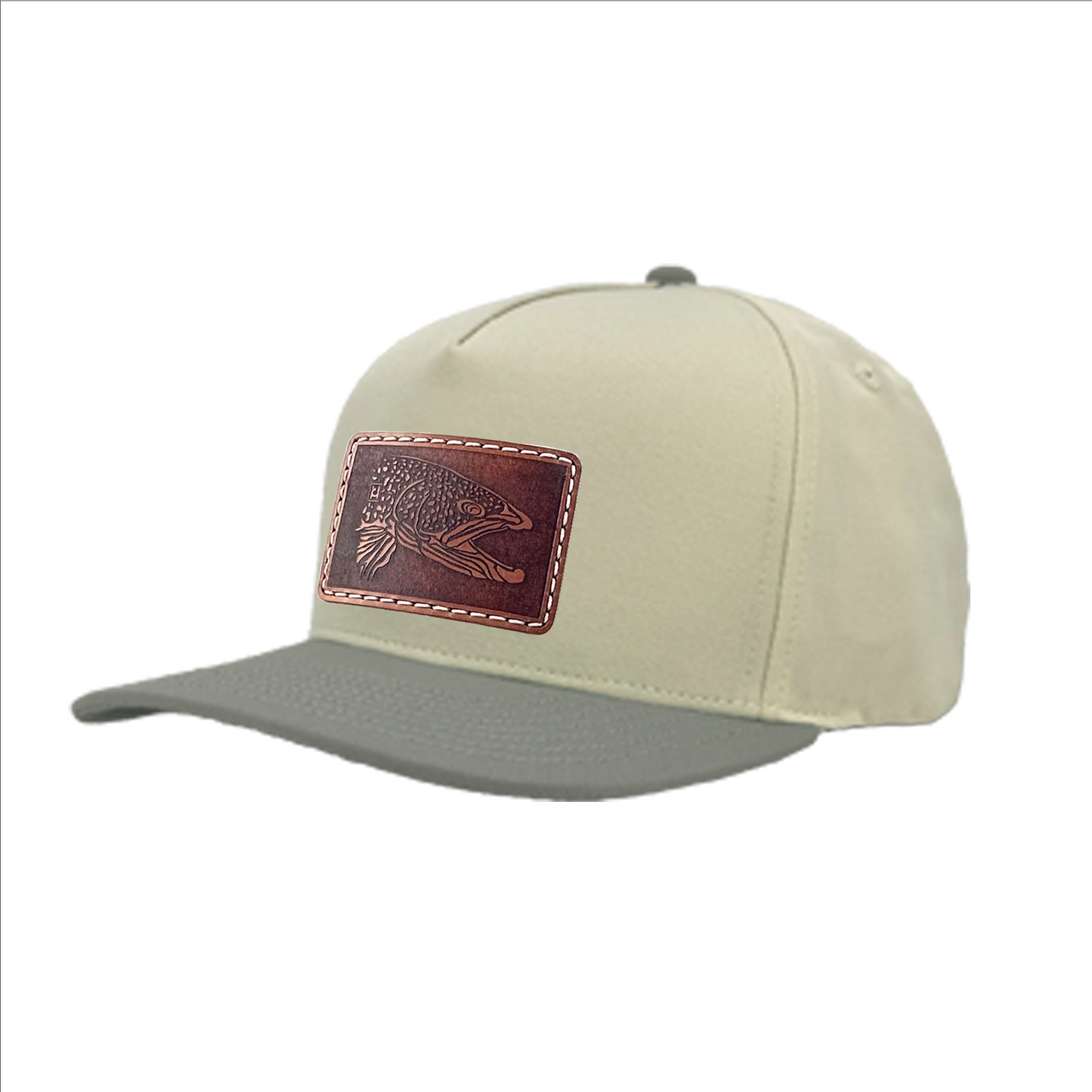 HD Brown Trout illustration leather patch hat