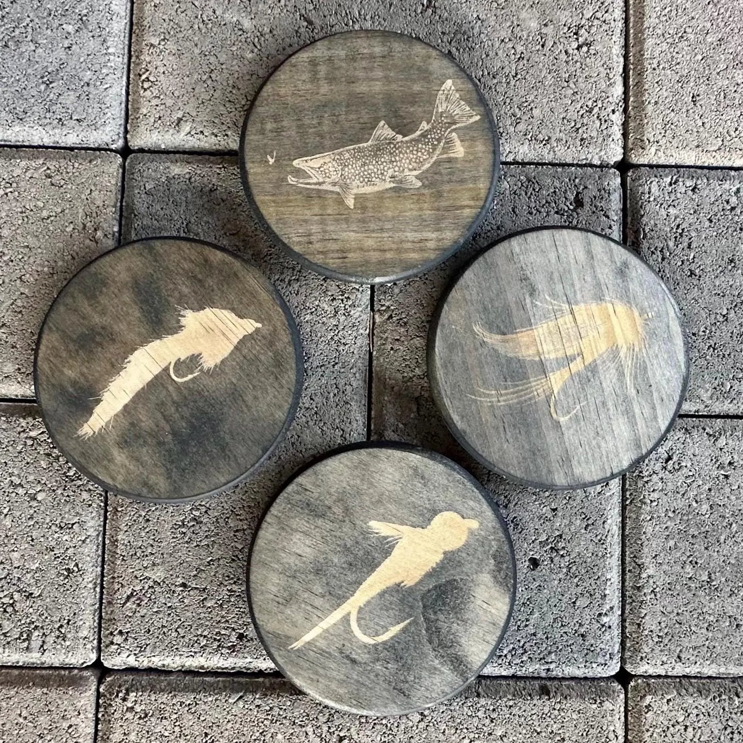 Solid Wood Fly Fishing Coaster set of 4