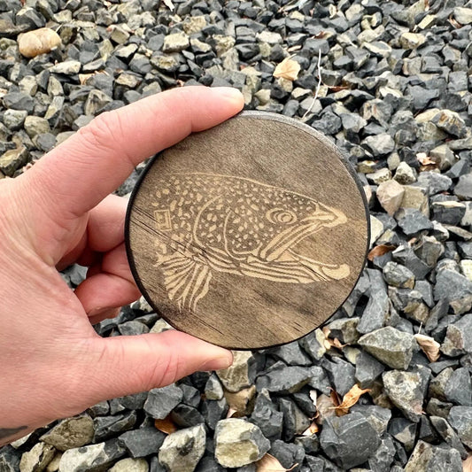 Solid wood Trout Head drink coaster set of 4