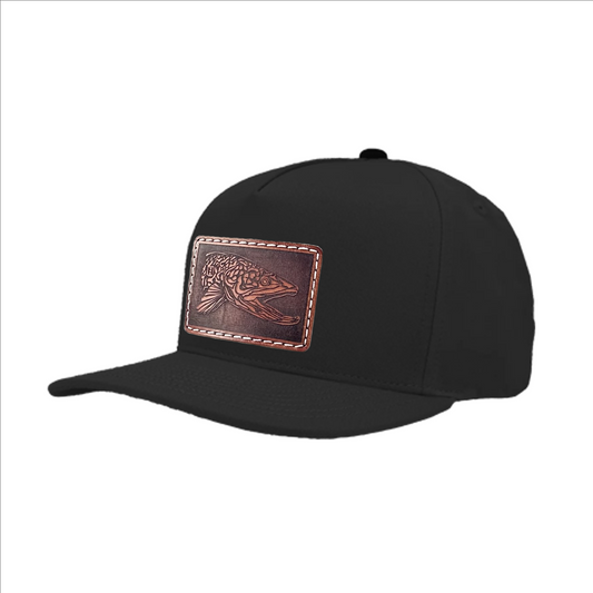 HD Tiger Trout illustration leather patch hat