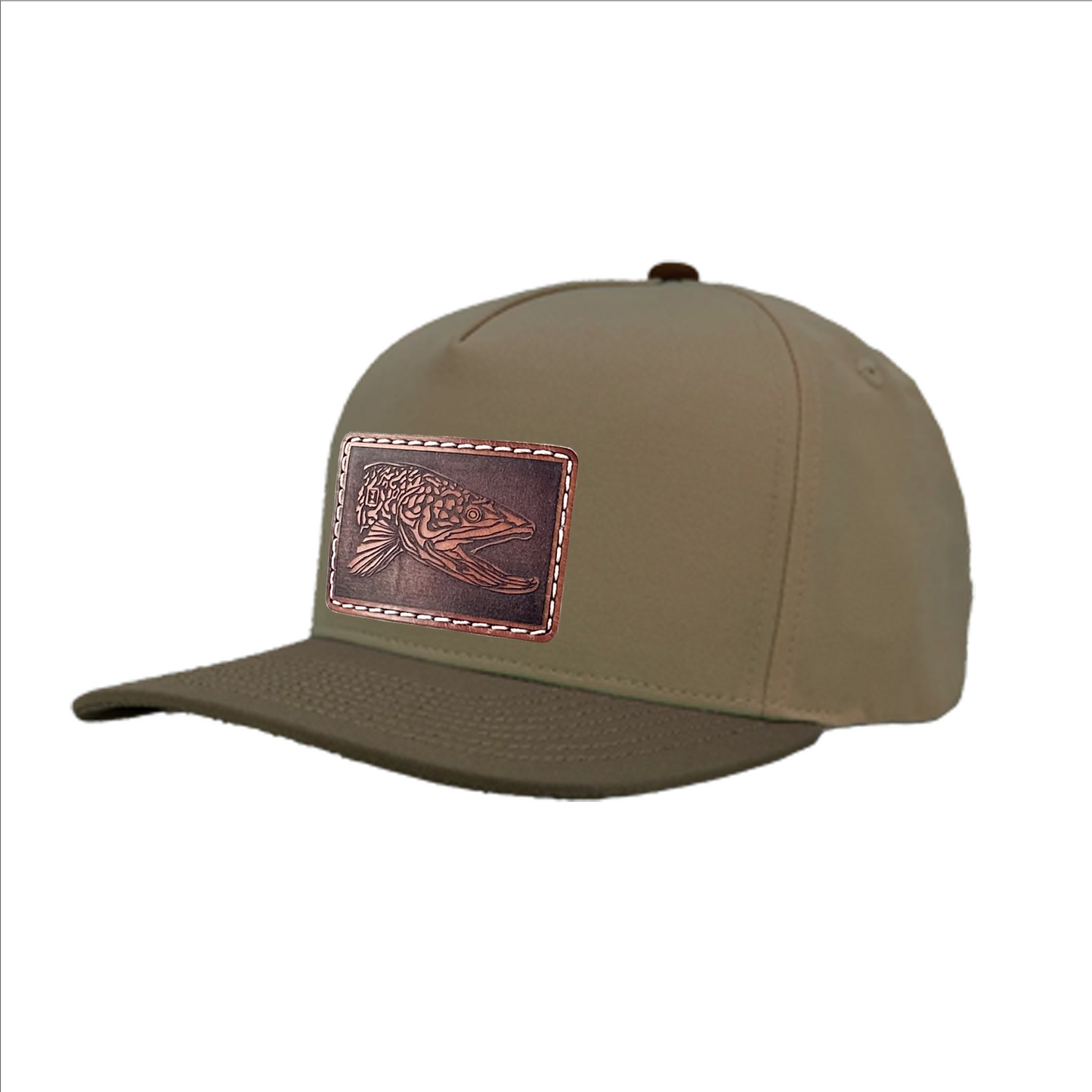 HD Tiger Trout illustration leather patch hat