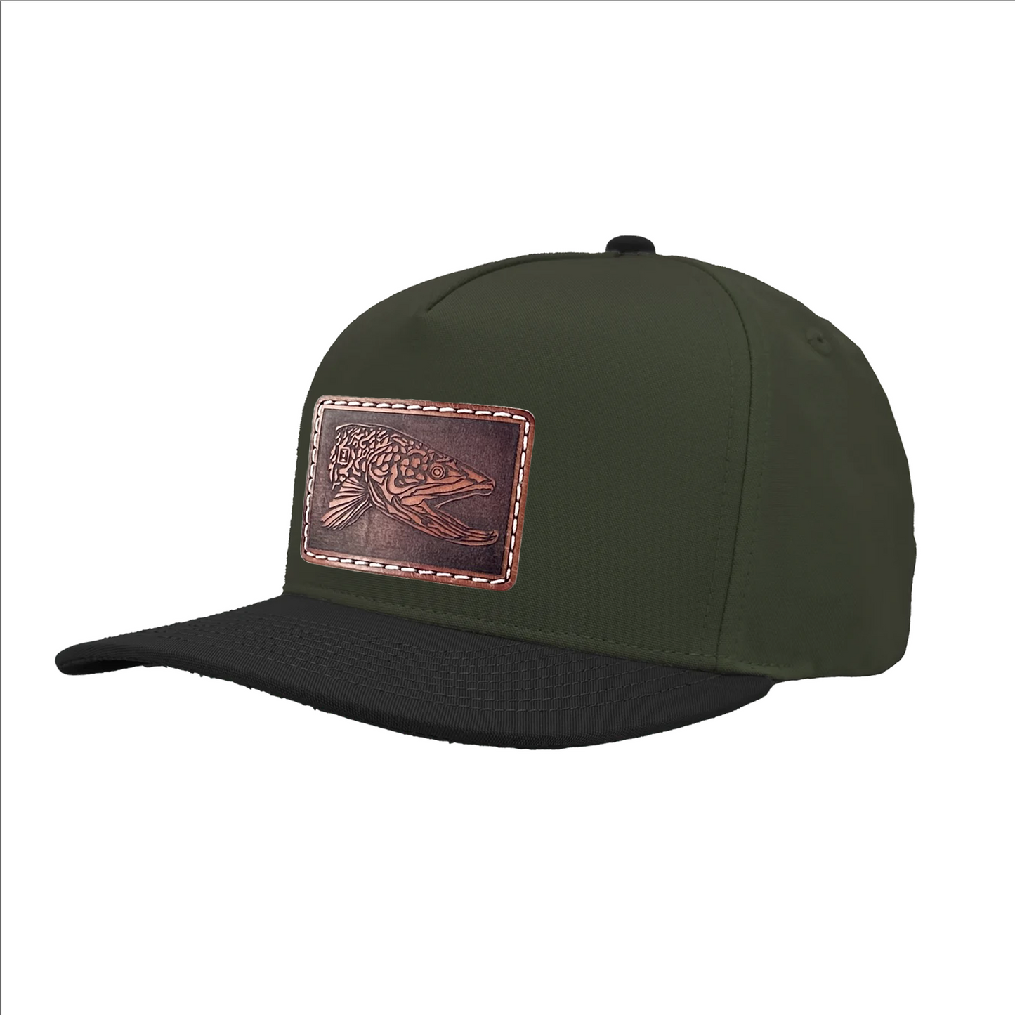 HD Tiger Trout illustration leather patch hat