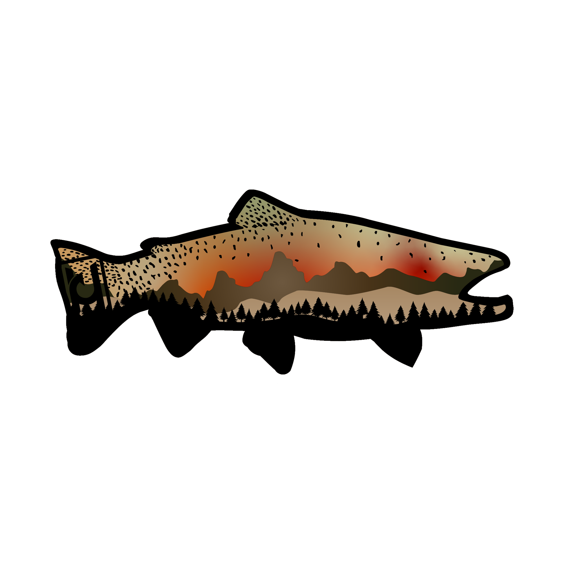 Cutthroat Trout sticker modeled after our wood art! Includes the beautiful features of the Cutthroat accented with mountains and pine trees.
