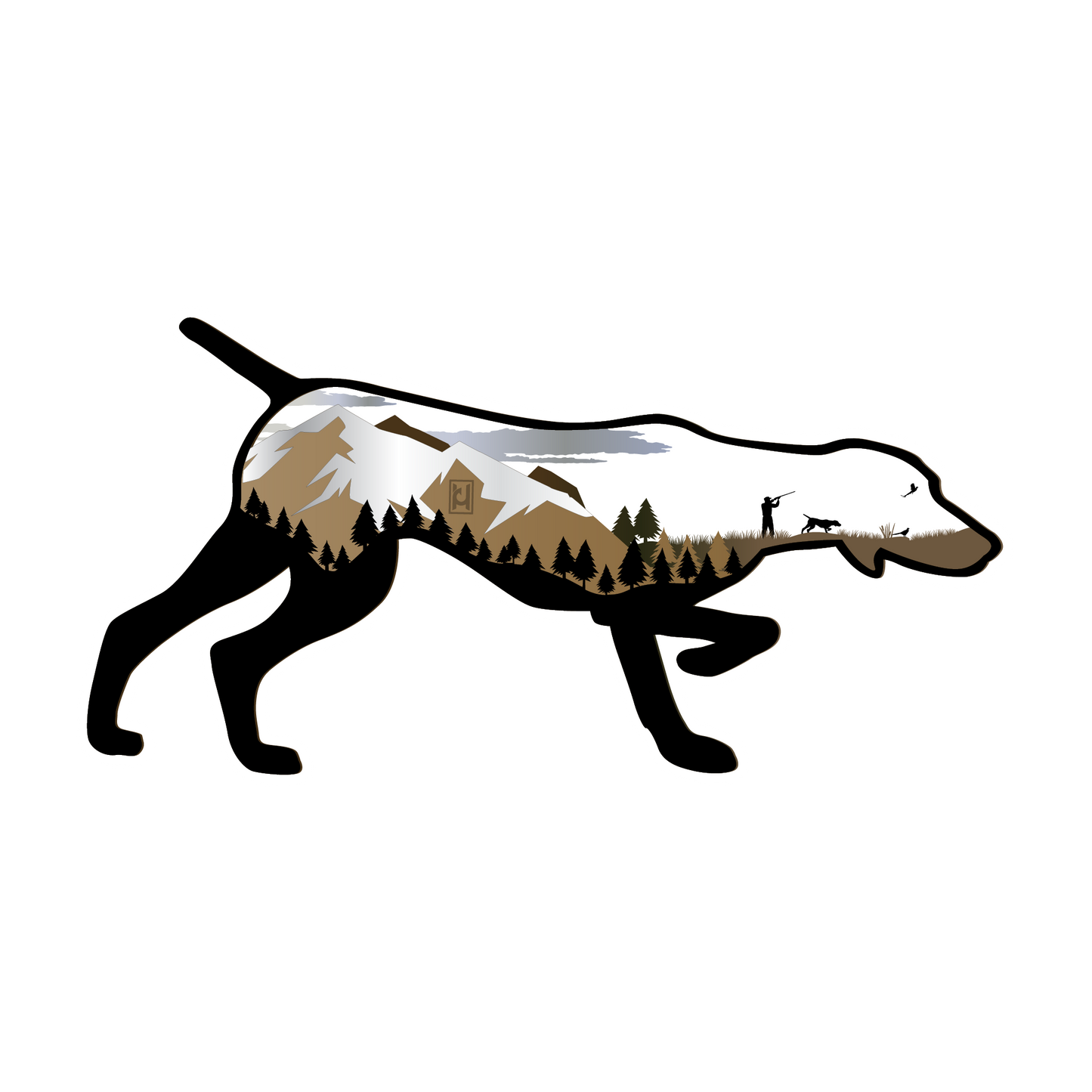 German Shorthaired Pointer sticker featuring a mountain hunting scene!