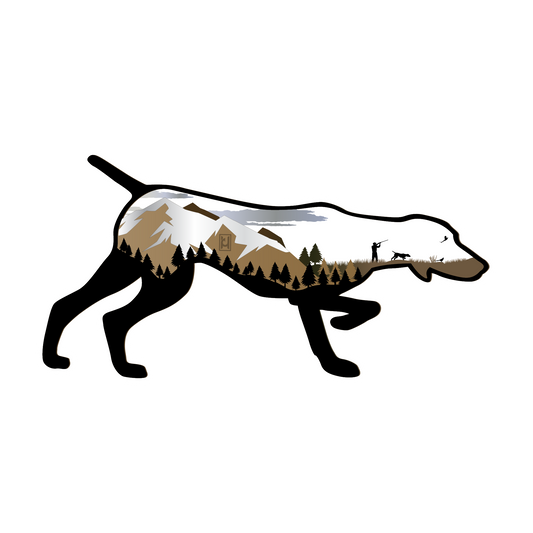 German Shorthaired Pointer sticker featuring a mountain hunting scene!